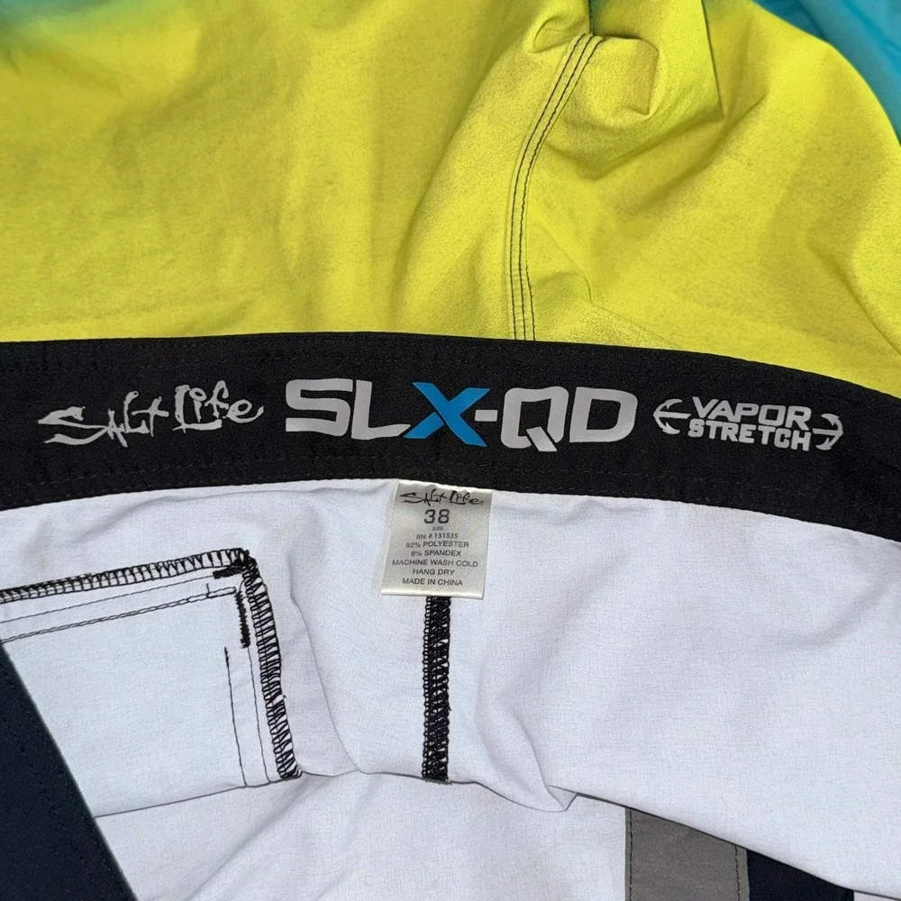 Salt Life SLX-QD Vapor Stretch Board Shorts Mens 38 Ombre Grey Yellow Blue Swim